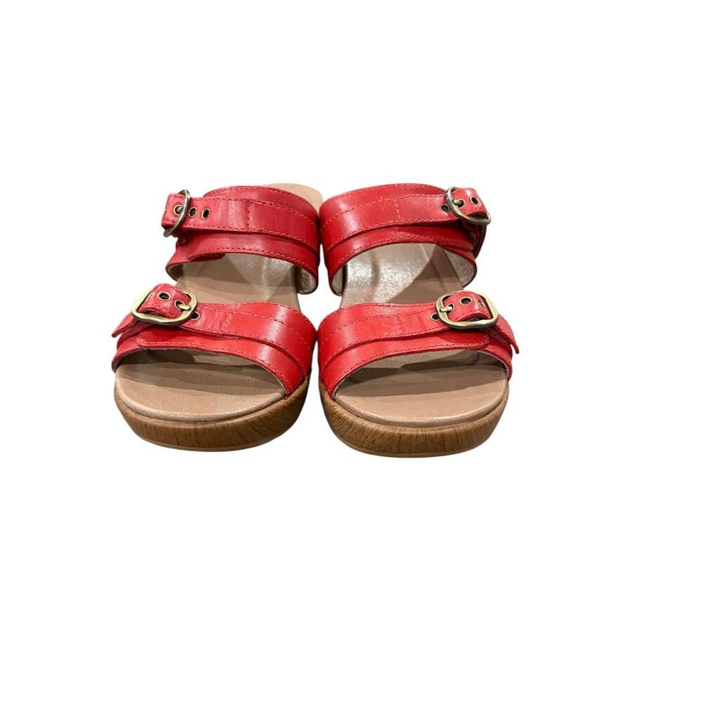 Dansko Jessie Leather Sandals Womens 37 Red Platform Buckle Strap Wedge Heel - Picture 7 of 9